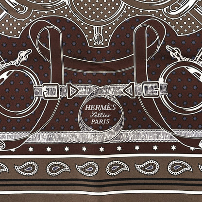 Hermes Silk Eperon D'Or Bandana Shawl 55 Etoupe Chocolate 2 of 4
