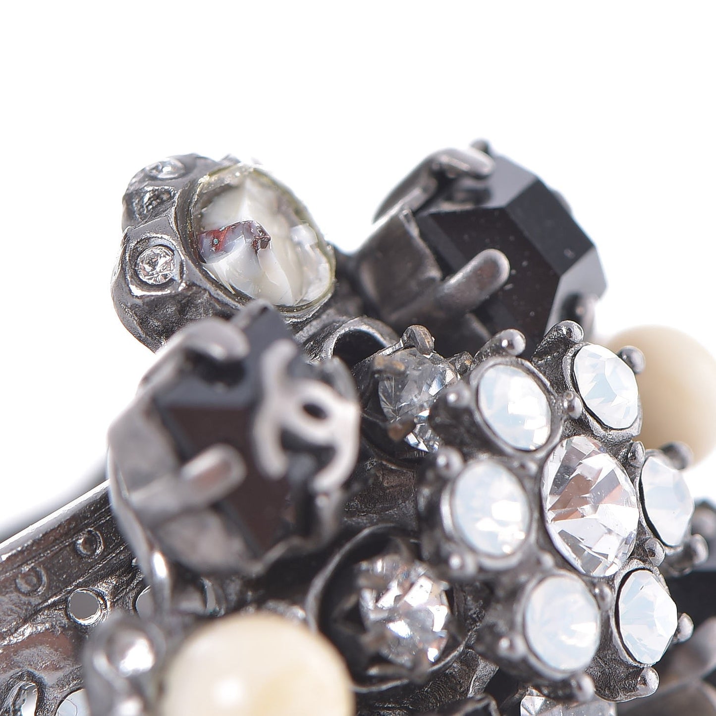 Baguette Crystal Beaded CC Ring Black Silver