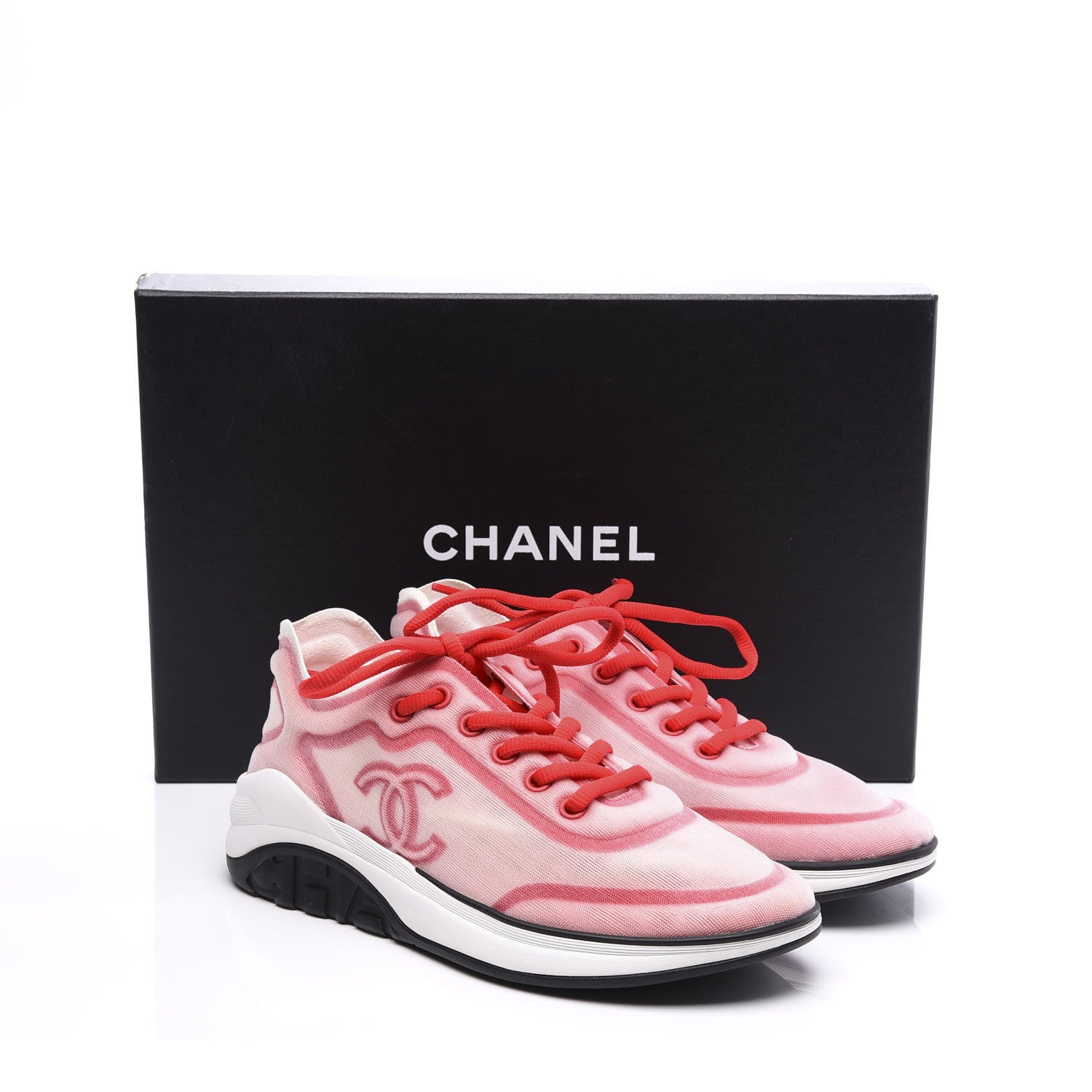 Chanel Lycra Fabric CC Sneakers 36.5 White Red 10 of 10