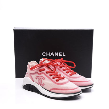 Chanel Lycra Fabric CC Sneakers 36.5 White Red 10 of 10