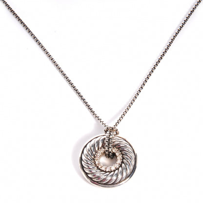 David Yurman Sterling Silver Diamond Sculpted Cable Disc Necklace 1 of 5