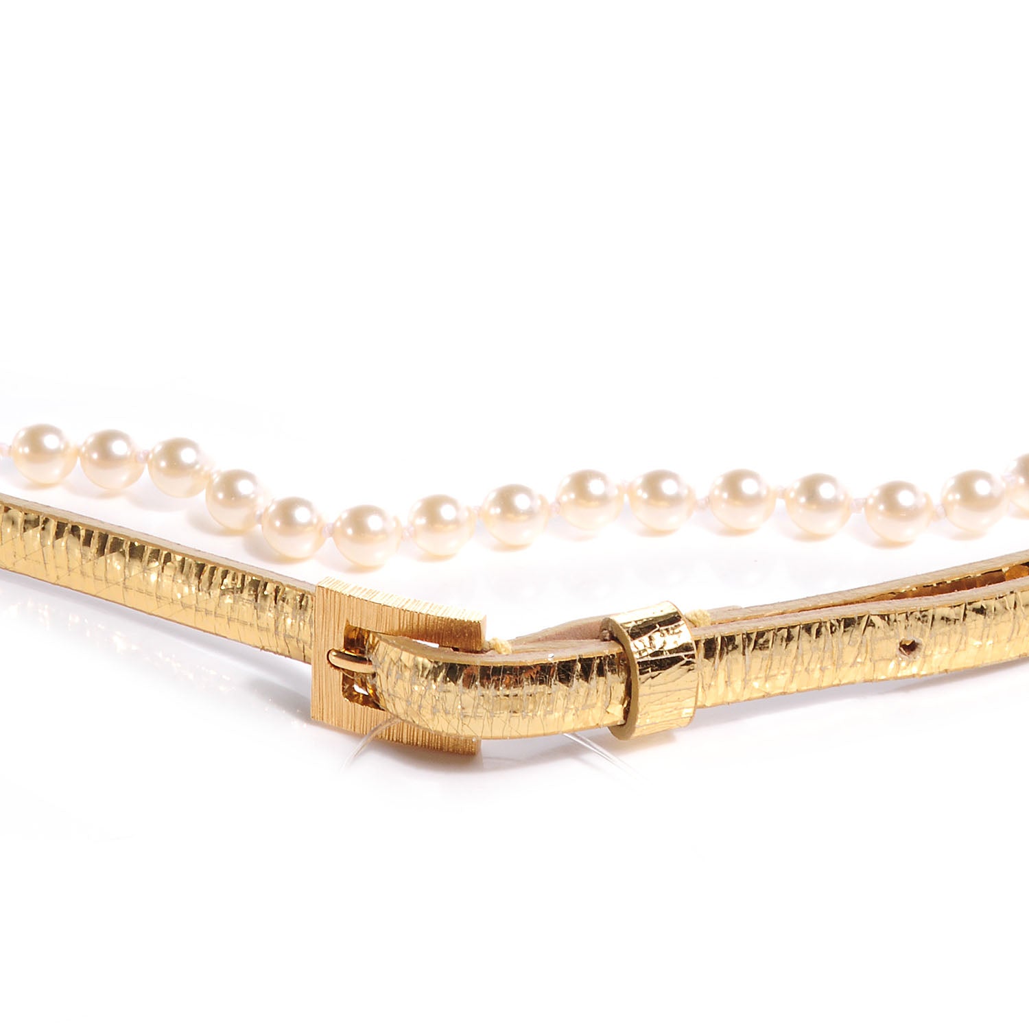 Chanel Pearl and Leather CC Double Wrap Belt Gold 4 of 8