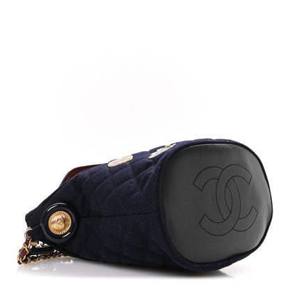 Chanel Felt Quilted Paris Hamburg Charms Drawstring Bucket Bag Dark Navy 4 of 10