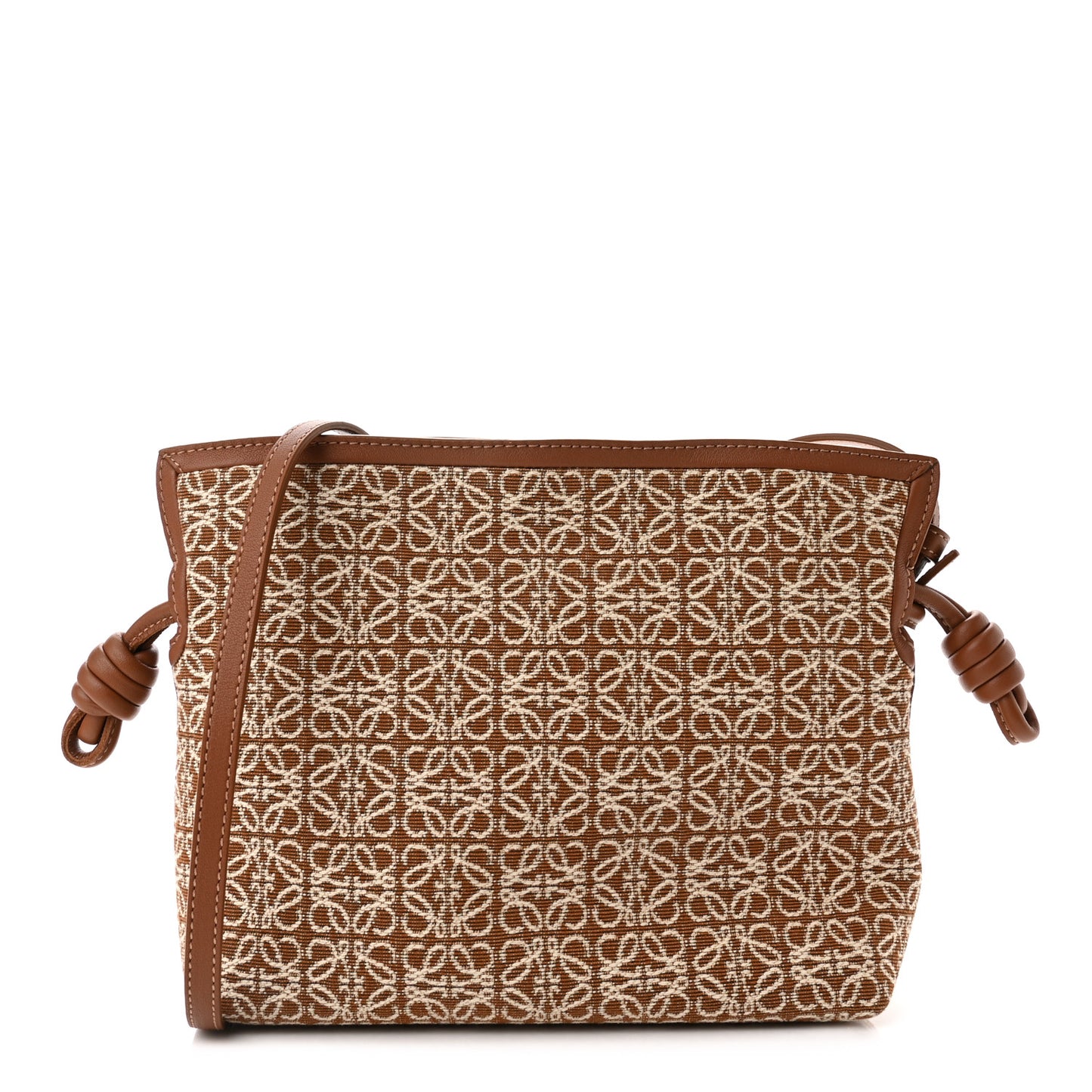 Jacquard Anagram Calfskin Mini Flamenco Knot Clutch Tan Pecan