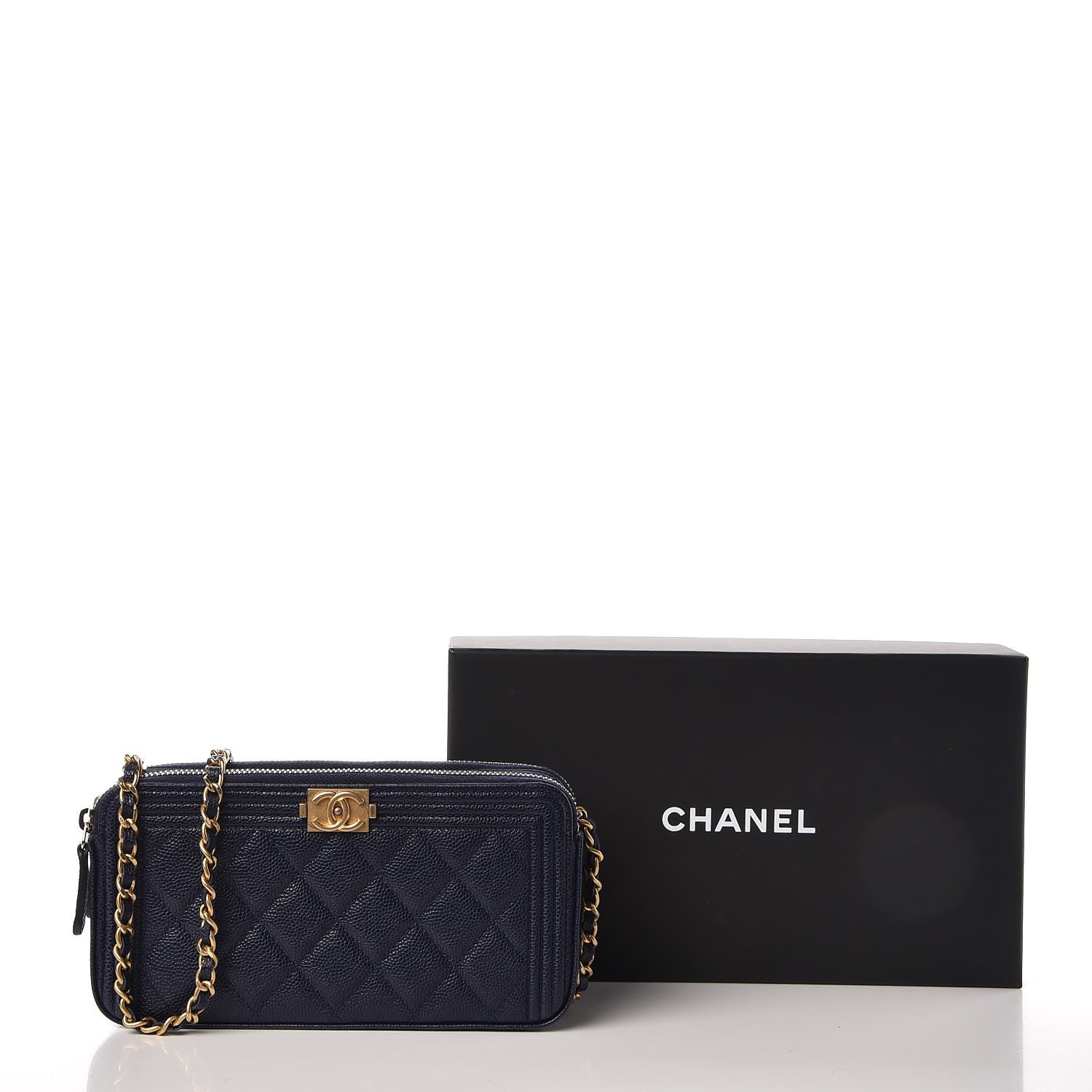 Chanel Caviar Quilted Small Boy Clutch With Chain Dark Blue 9 of 9