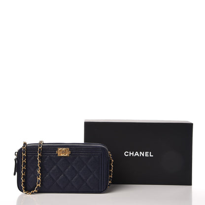 Chanel Caviar Quilted Small Boy Clutch With Chain Dark Blue 9 of 9