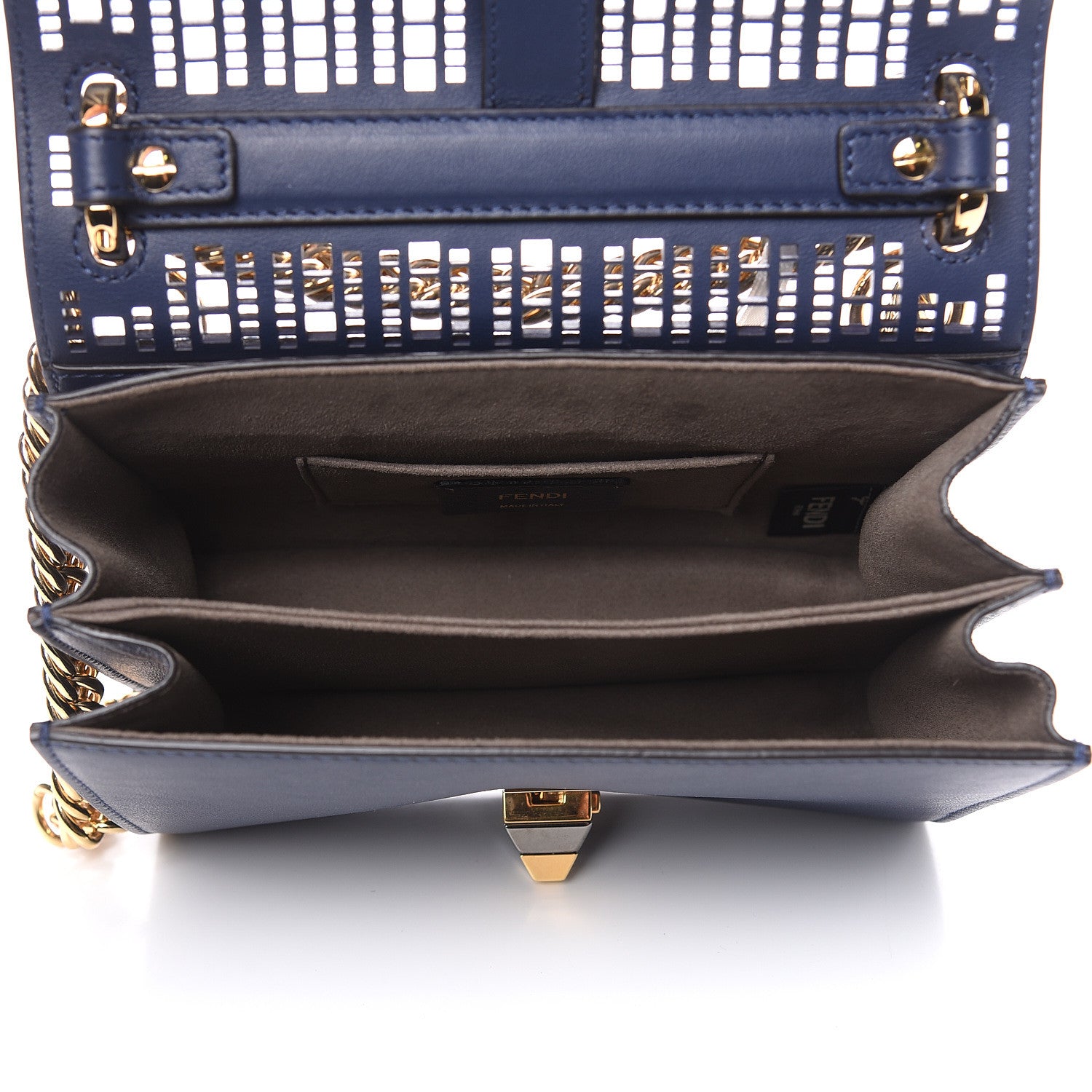 Fendi Vitello Grace Openwork Small Kan I Shoulder Bag Blueberry 5 of 10