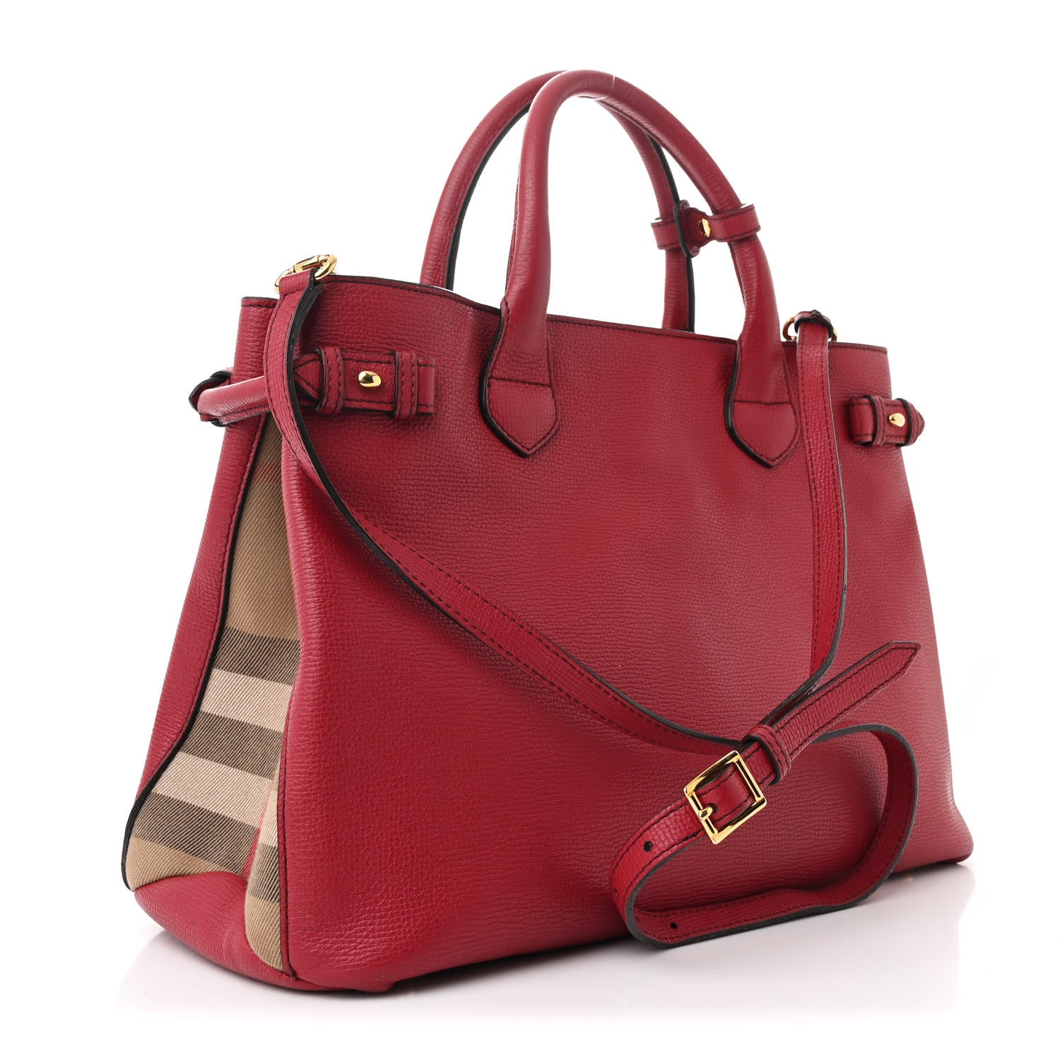 Burberry Derby Calfskin House Check Medium Banner Tote Russet Red 3 of 16