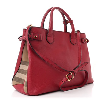 Burberry Derby Calfskin House Check Medium Banner Tote Russet Red 3 of 16