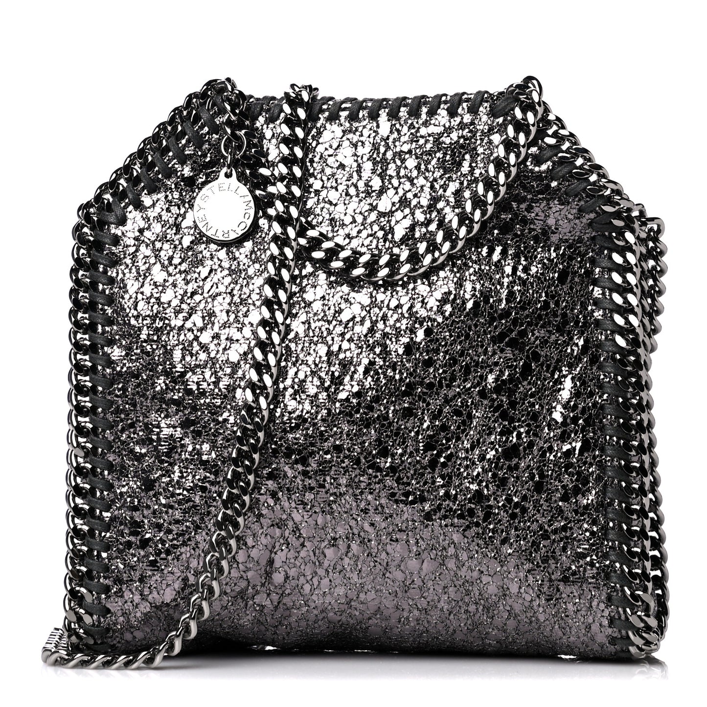 Metallic Crackle Tiny Falabella Tote Ruthenium