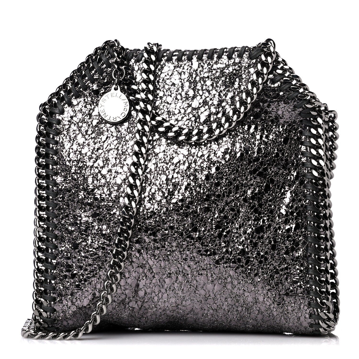 Stella McCartney Metallic Crackle Tiny Falabella Tote Ruthenium 1 of 4