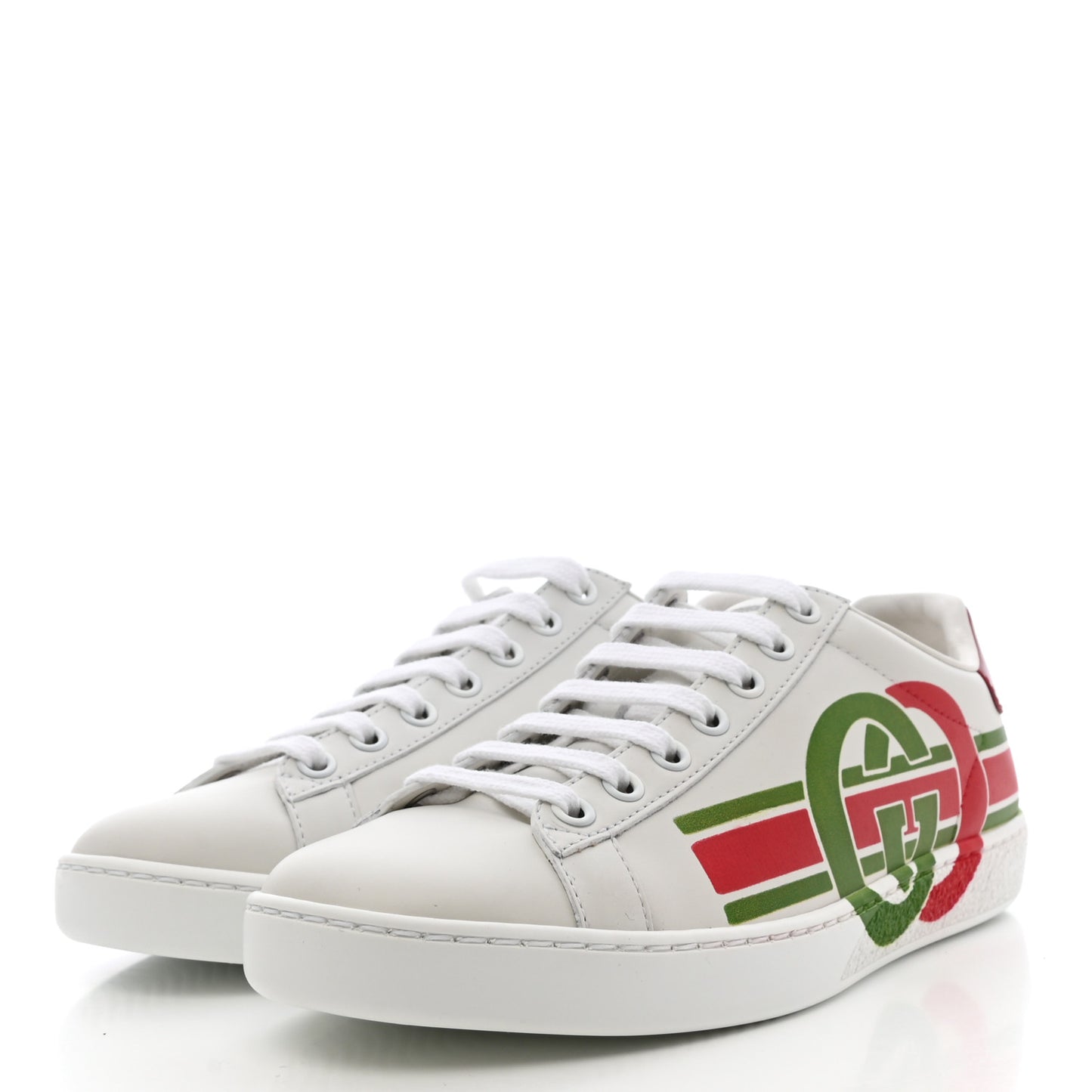 Calfskin Interlocking G Womens New Ace Sneakers 36 White Red Flame Green