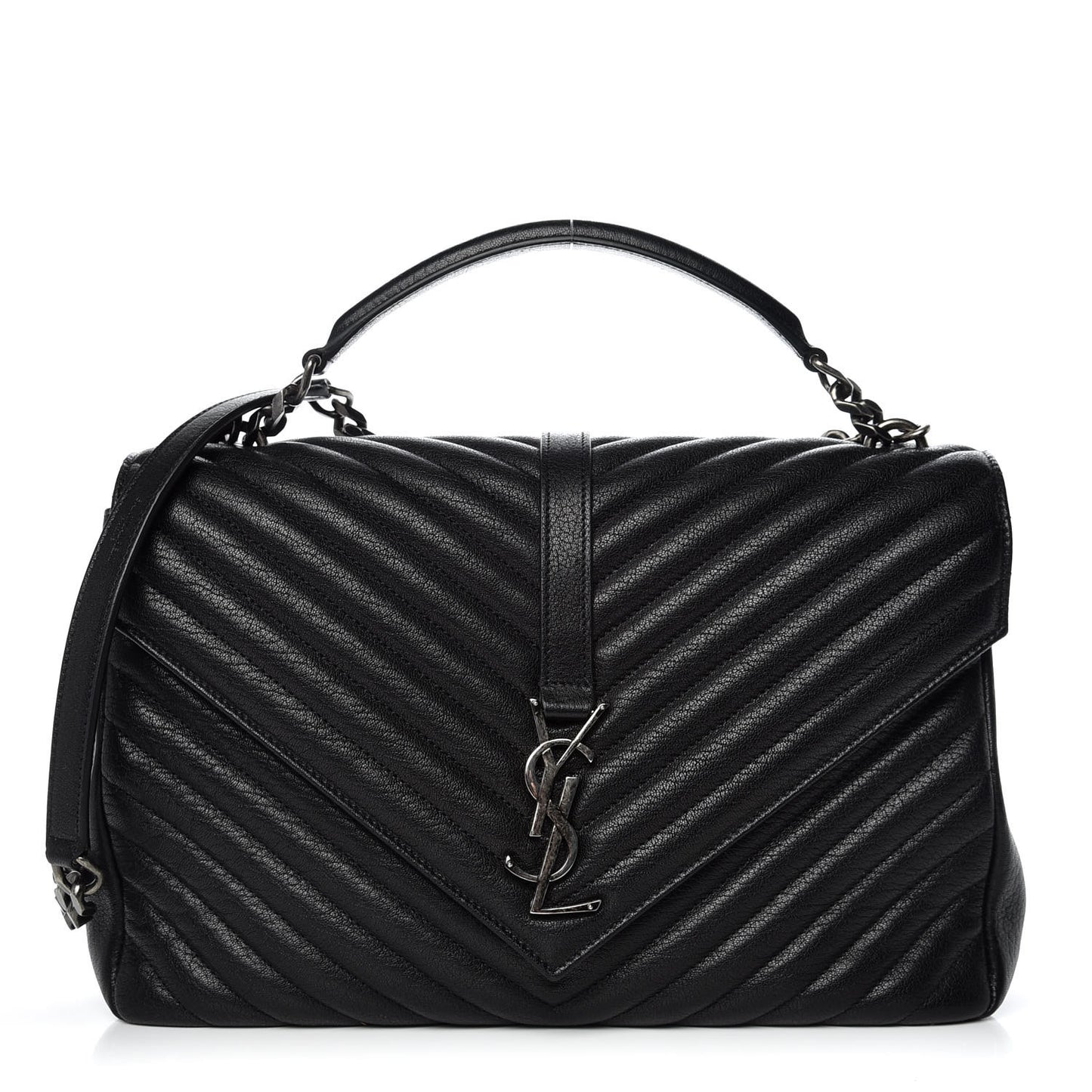 Sheepskin Matelasse Chevron Monogram Large College Satchel Black
