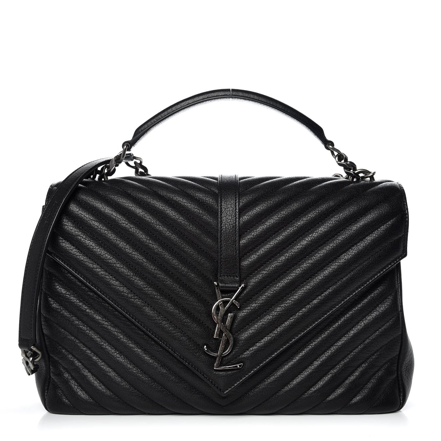 Saint Laurent Sheepskin Matelasse Chevron Monogram Large College Satchel Black 1 of 10