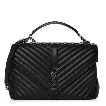 Saint Laurent Sheepskin Matelasse Chevron Monogram Large College Satchel Black 1 of 10
