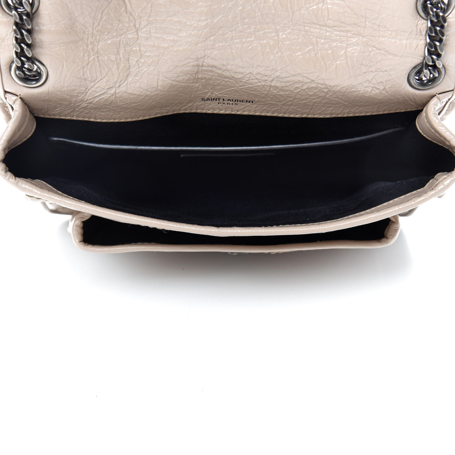 Saint Laurent Crinkled Calfskin Matelasse Monogram Baby Niki Chain Satchel Light Taupe 5 of 11