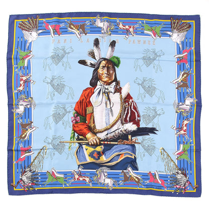 Hermes Silk Pani La Shar Pawnee Wash Scarf 90 Bleu Ciel Marine Vert 1 of 7