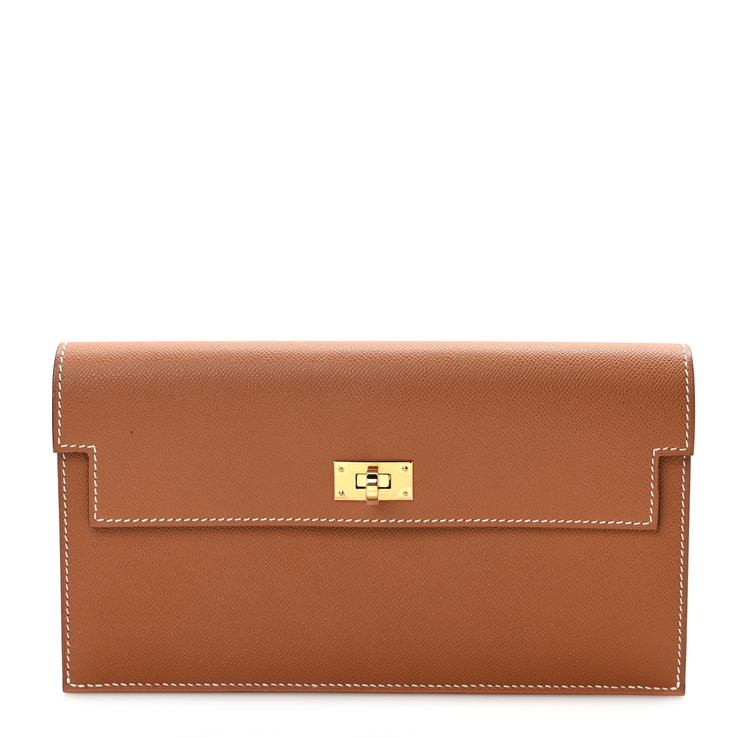 Madame Calfskin Kelly Pocket Long Wallet Gold