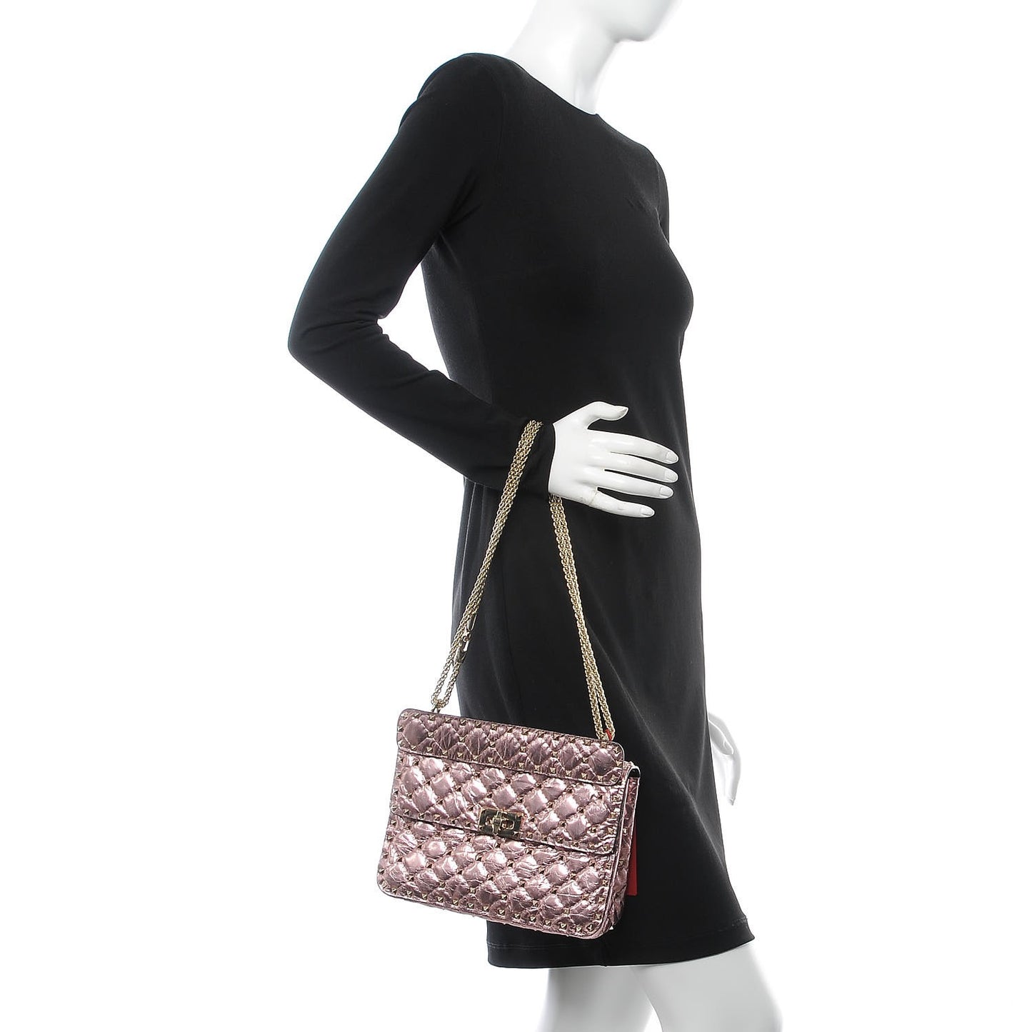 Metallic Wrinkled Lambskin Medium Rockstud Spike Shoulder Bag Lipstick