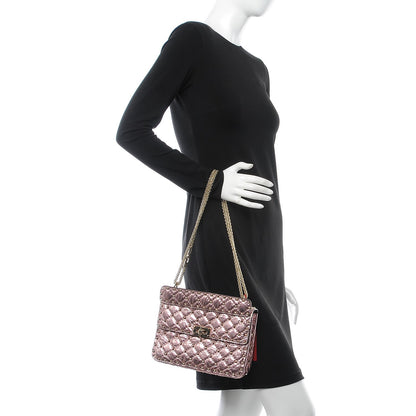 Valentino Garavani Metallic Wrinkled Lambskin Medium Rockstud Spike Shoulder Bag Lipstick 3 of 8