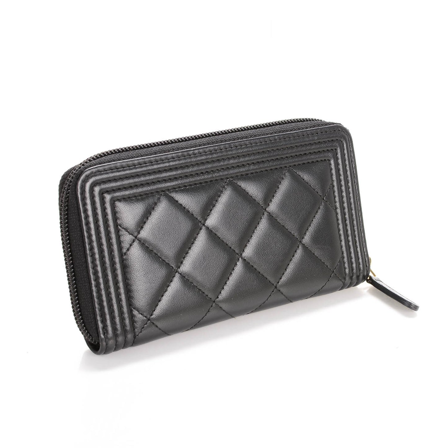 Lambskin Quilted Small Boy Zip Around Wallet Black