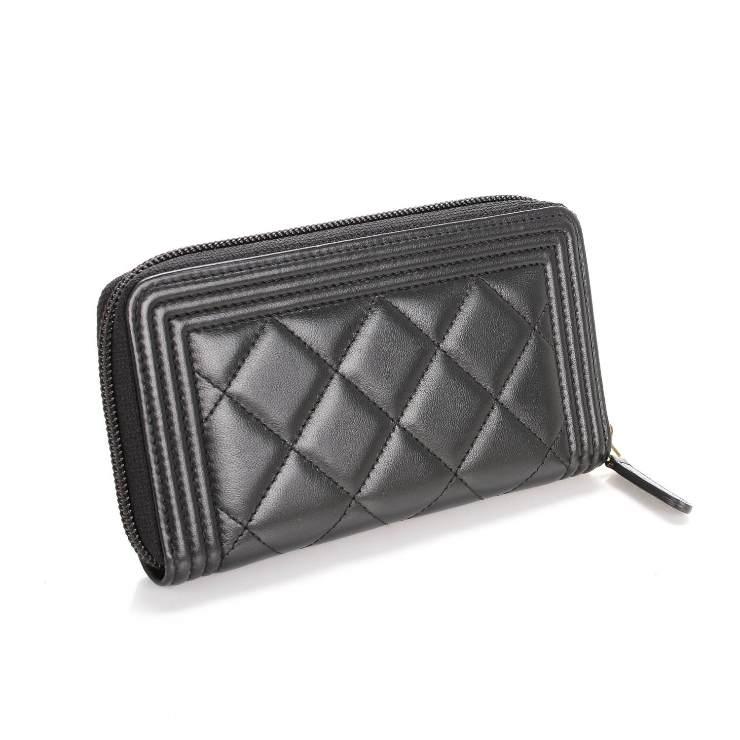 Chanel Lambskin Quilted Small Boy Zip Around Wallet Black 3 of 8