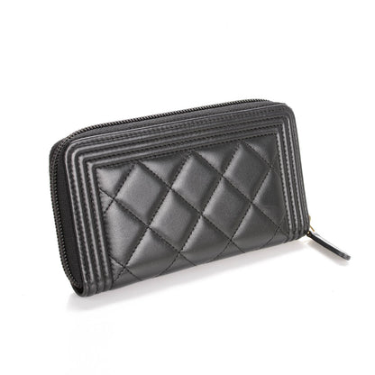 Chanel Lambskin Quilted Small Boy Zip Around Wallet Black 3 of 8