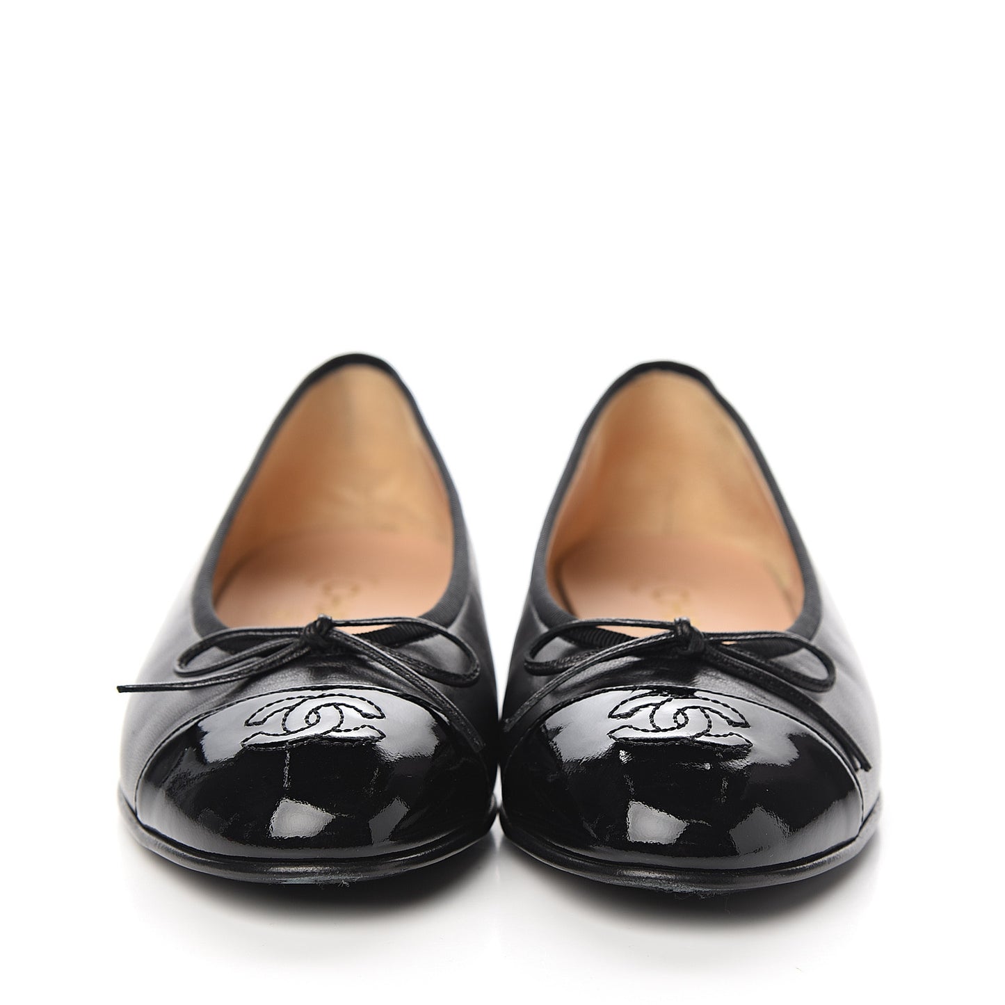 Lambskin Patent CC Cap Toe Ballerina Flats 36.5 Black