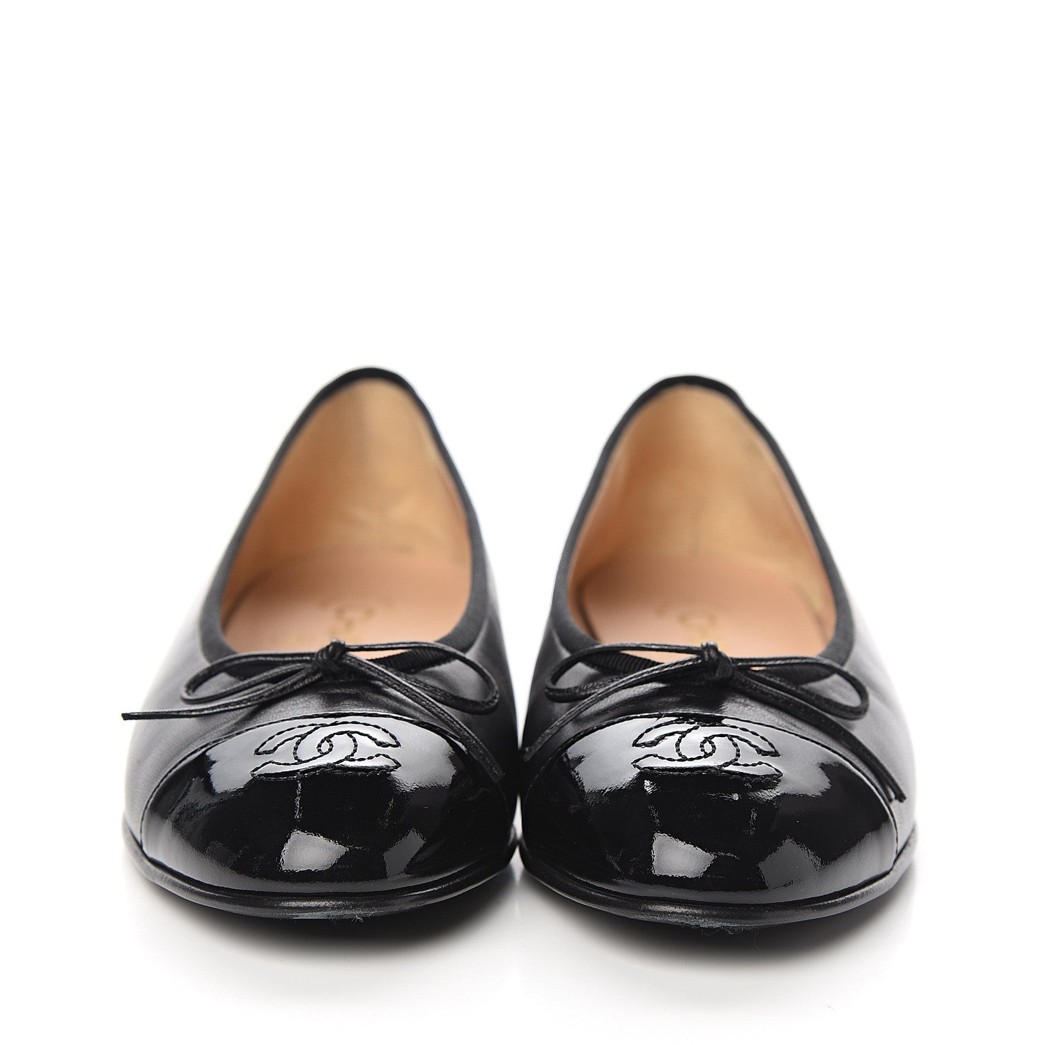 Chanel Lambskin Patent CC Cap Toe Ballerina Flats 36.5 Black 2 of 9