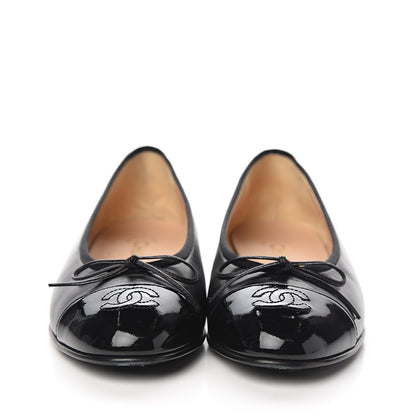 Chanel Lambskin Patent CC Cap Toe Ballerina Flats 36.5 Black 2 of 9