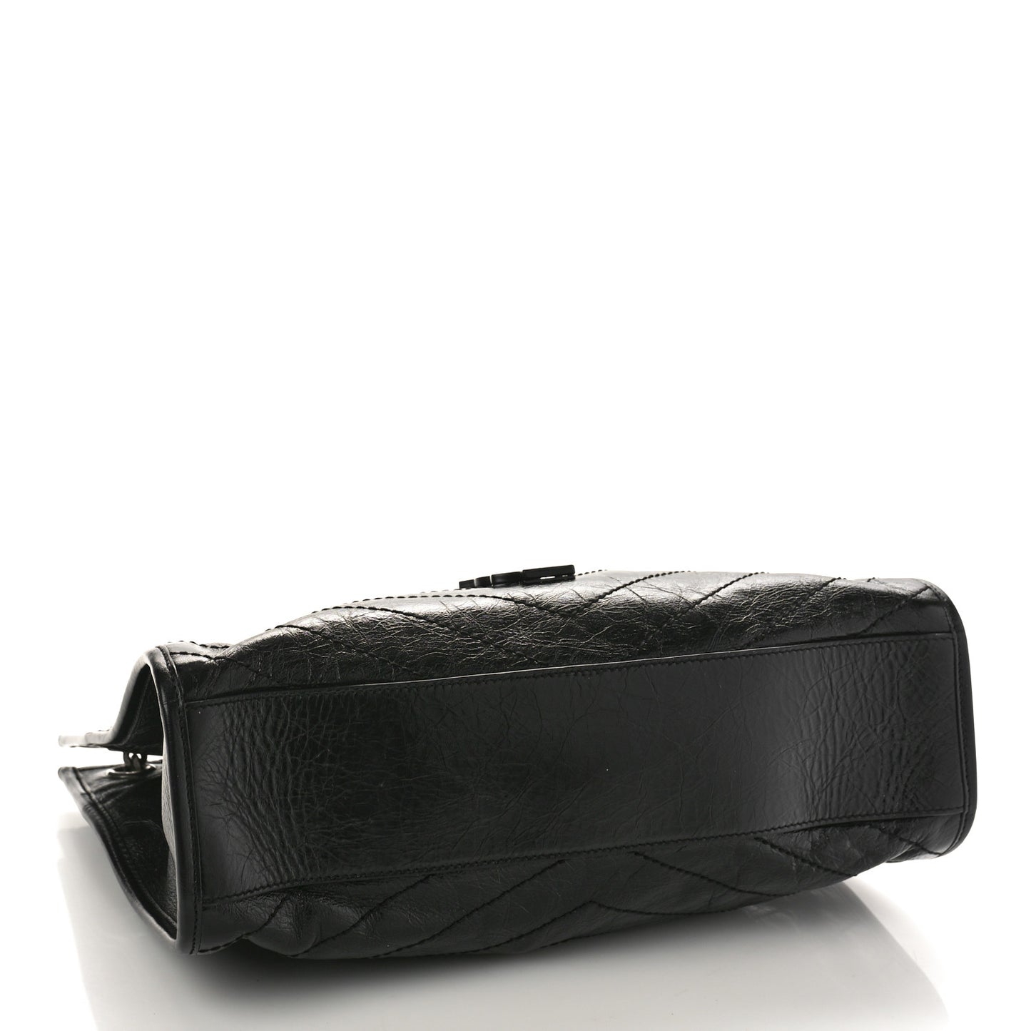 Crinkled Calfskin Matelasse Monogram Medium Niki Shopper Tote Black