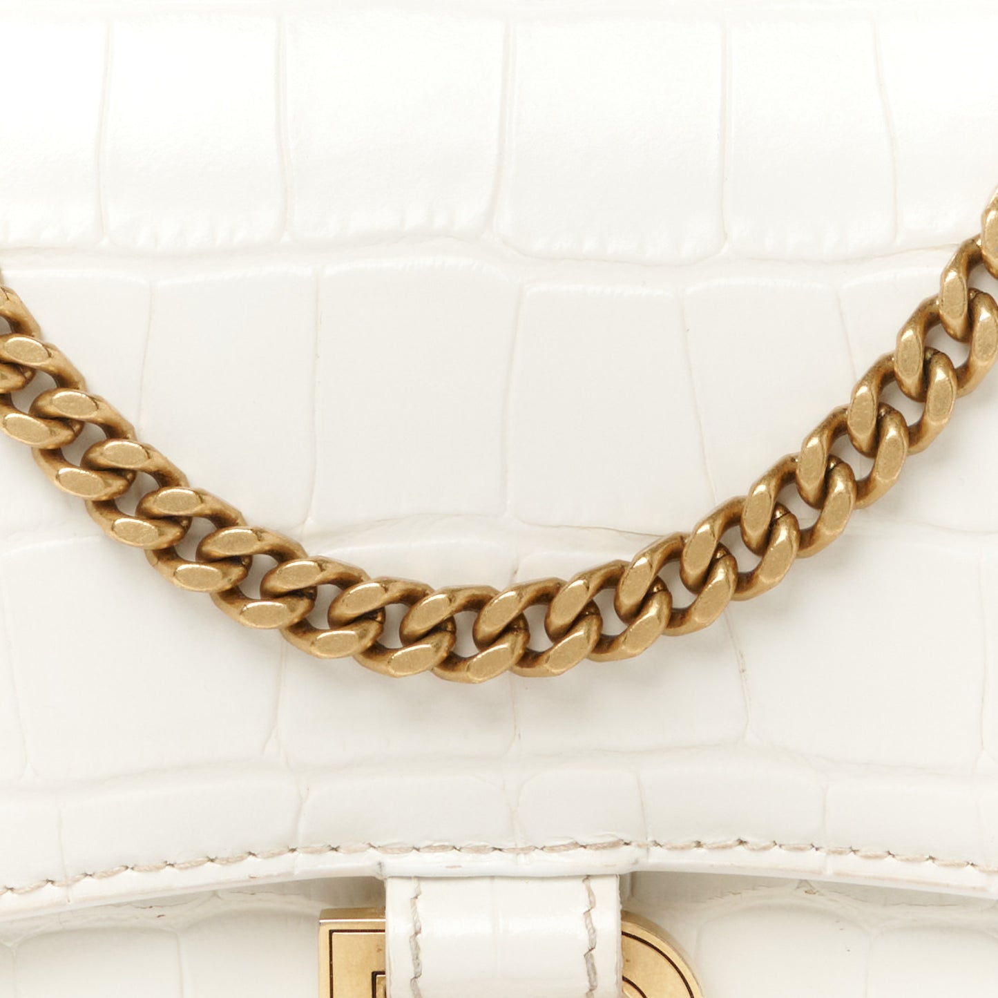 Shiny Calfskin Crocodile Embossed Hourglass Chain Bag White