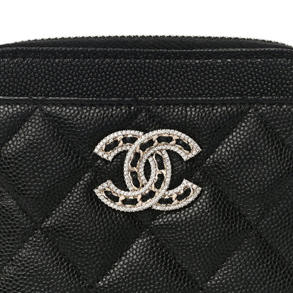 Chanel Caviar Quilted Crystal Zip Card Holder Wallet Black 8 of 11