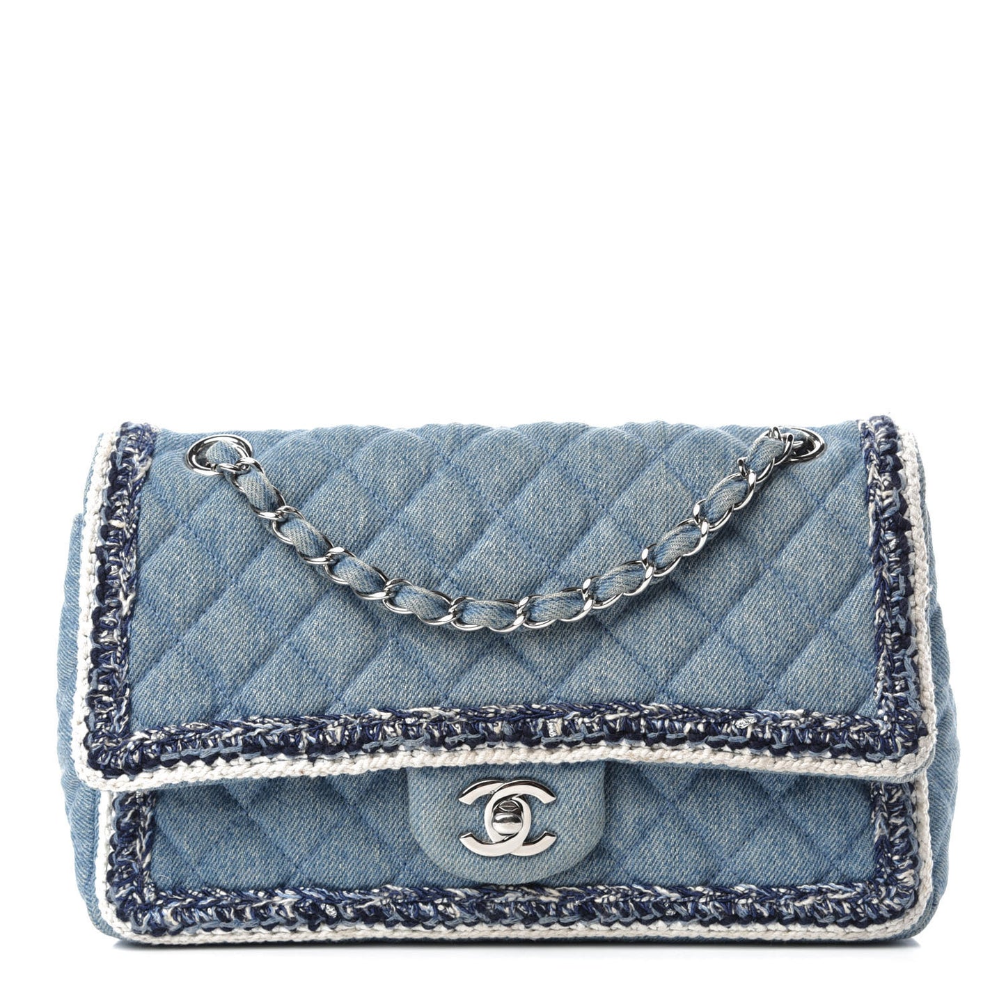 Denim Braided Medium Flap Bag Light Blue