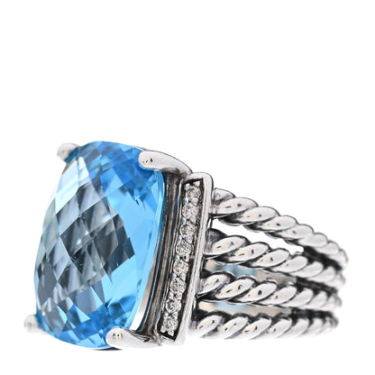 David Yurman Sterling Silver Diamond Blue Topaz 16mm Wheaton Ring 51 5.75 4 of 5