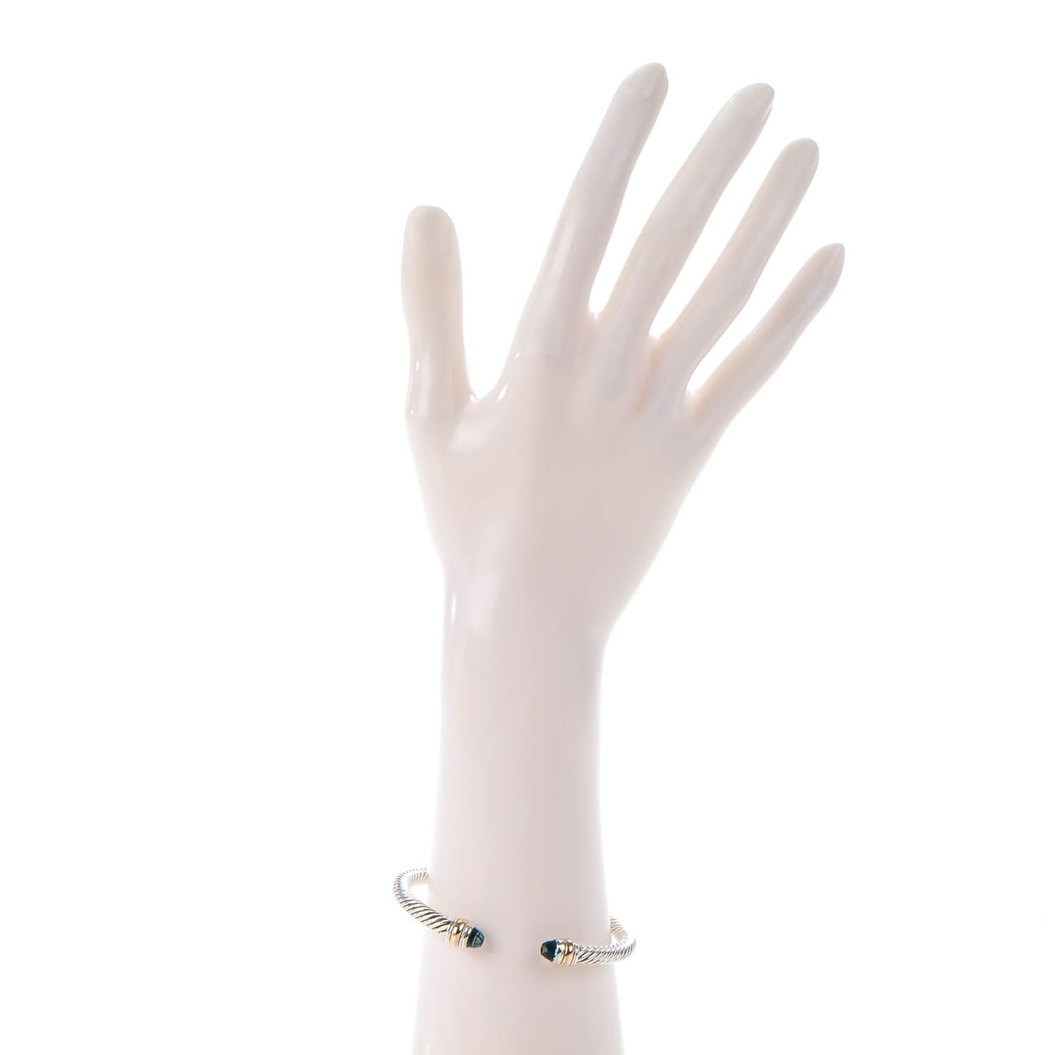David Yurman Sterling Silver 14K Yellow Gold Blue Topaz 5mm Cable Classics Bracelet 2 of 6