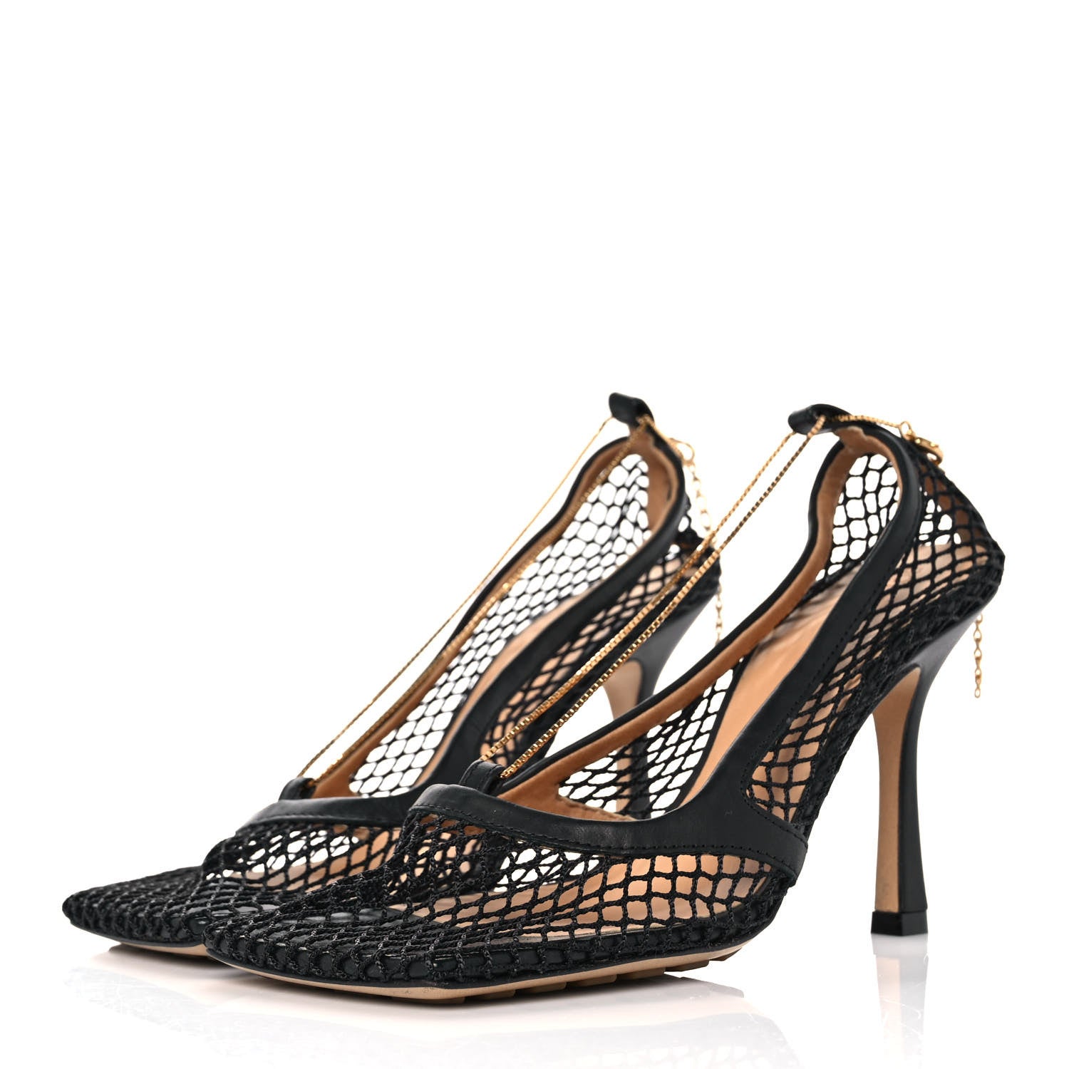 Bottega Veneta Mesh Calfskin Chain Stretch Pumps 36.5 Black 3 of 7