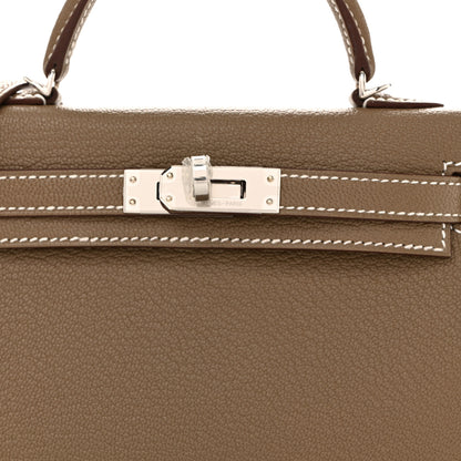 Hermes Chevre Mysore Verso Mini Kelly Sellier 20 Etoupe New White 7 of 10