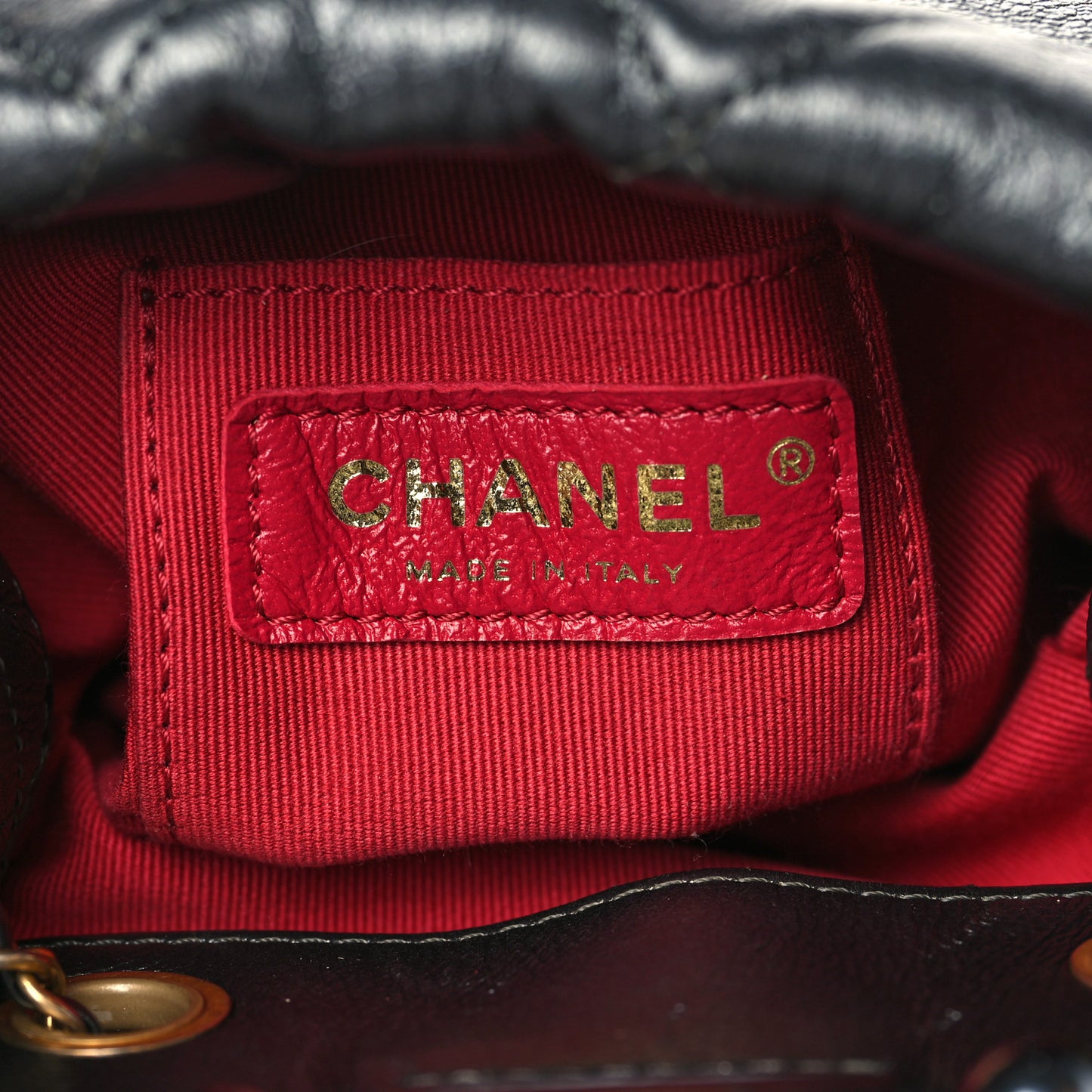 Metallic Lambskin Quilted Pearl Crown Drawstring Bag Anthracite