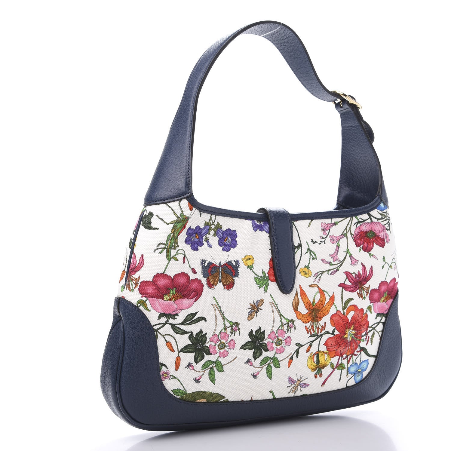 Gucci Canvas Flora Medium Jackie Hobo Blue Agata 3 of 12