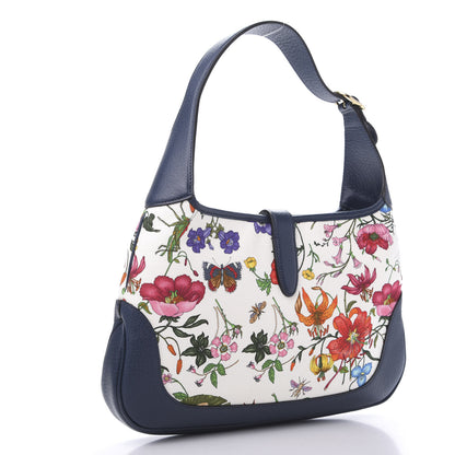 Gucci Canvas Flora Medium Jackie Hobo Blue Agata 3 of 12