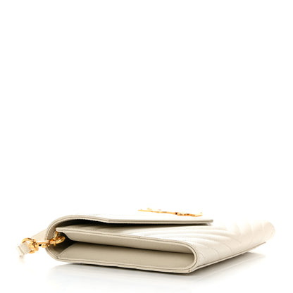 Saint Laurent Grain De Poudre Matelasse Chevron Monogram Envelope Clutch Blanc Vintage 4 of 13