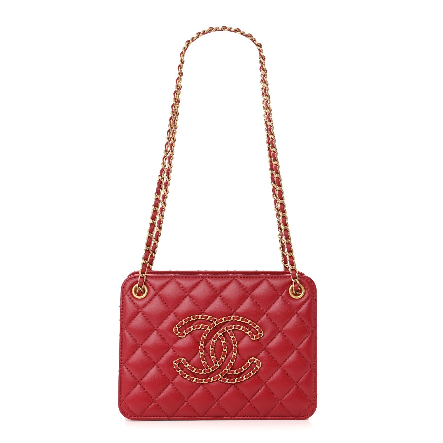 Chanel Calfskin Quilted Small CC Chain Accordion Tote Red 1 of 11