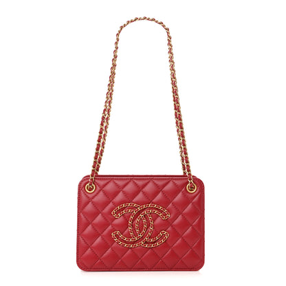 Chanel Calfskin Quilted Small CC Chain Accordion Tote Red 1 of 11