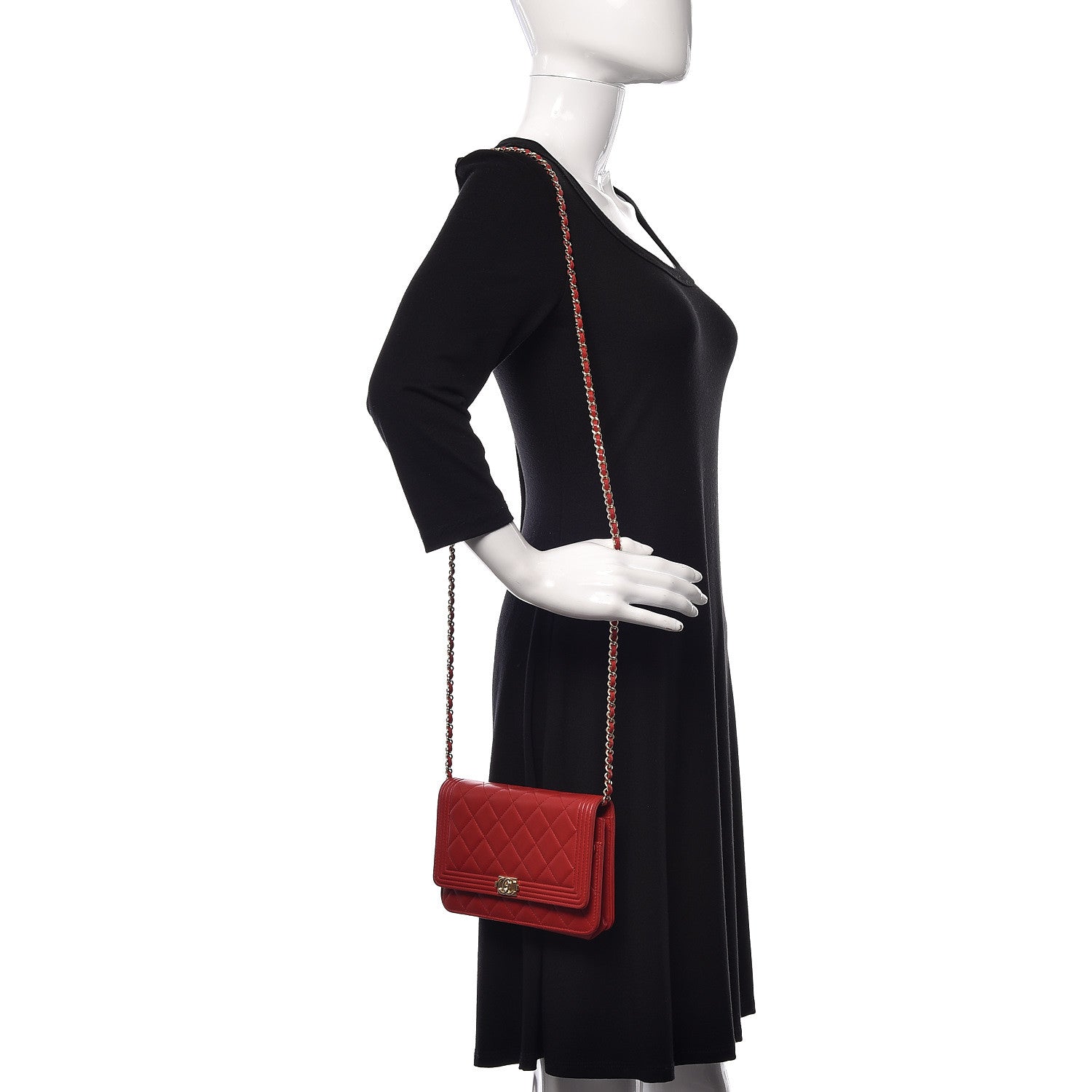 Chanel Lambskin Quilted Boy Wallet On Chain WOC Red 2 of 15