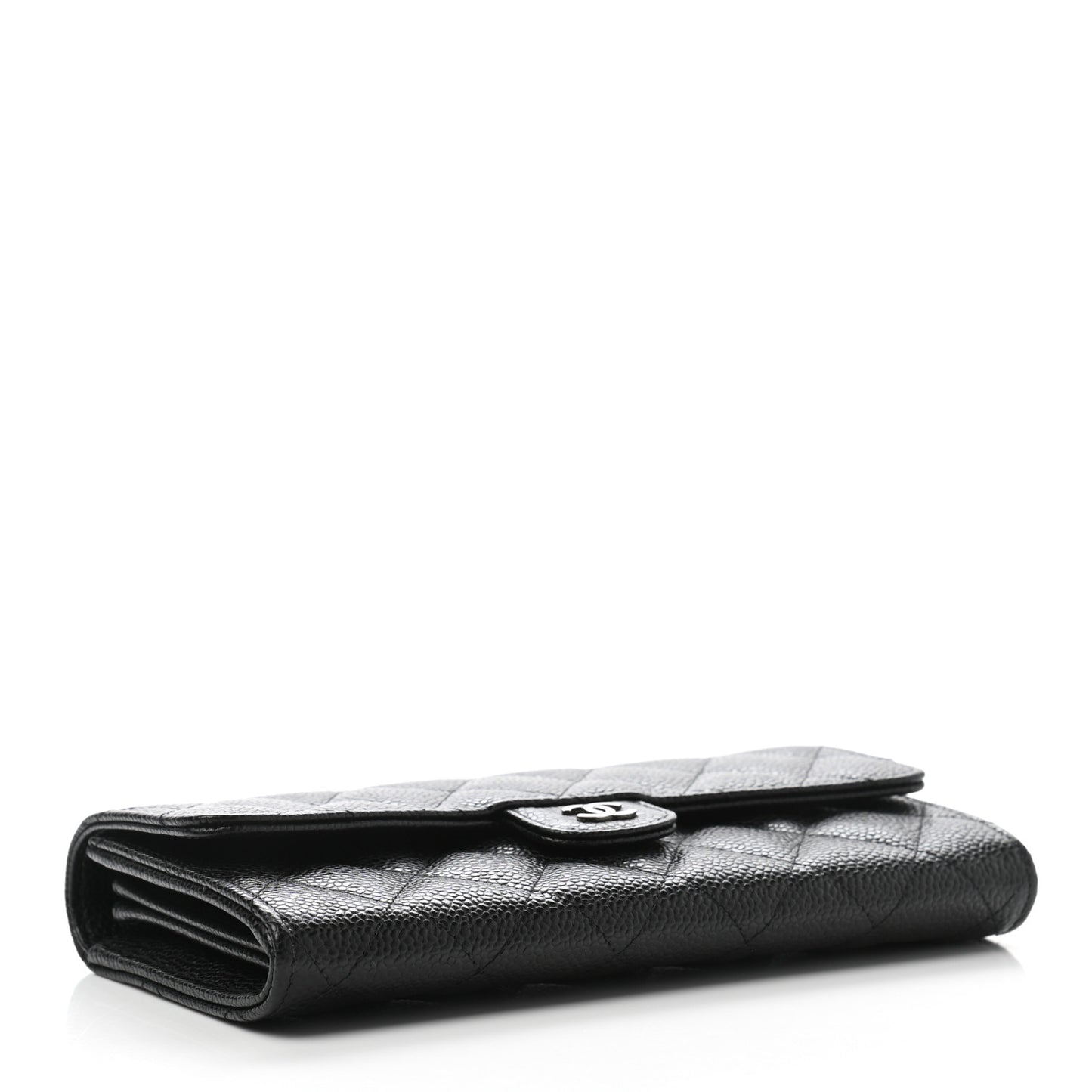 Caviar Quilted Large Gusset Flap Wallet Black