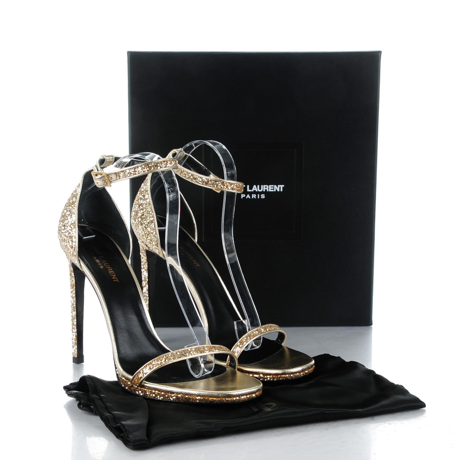 Saint Laurent Glitter Jane 110 Ankle Strap Sandals 41 Platino 8 of 8