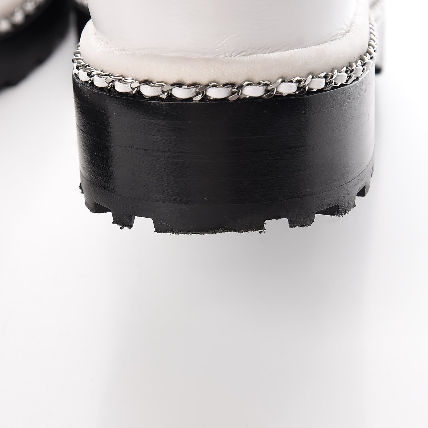 Chanel Crackled Calfskin Pearl Chain CC Combat Short Boots 40 White 15 of 16