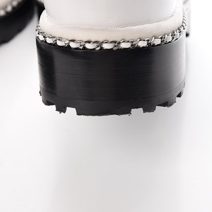 Chanel Crackled Calfskin Pearl Chain CC Combat Short Boots 40 White 15 of 16