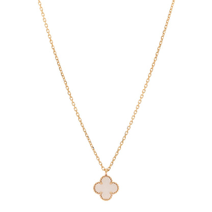 Van Cleef & Arpels 18K Yellow Gold Mother of Pearl Sweet Alhambra Pendant Necklace 1 of 6